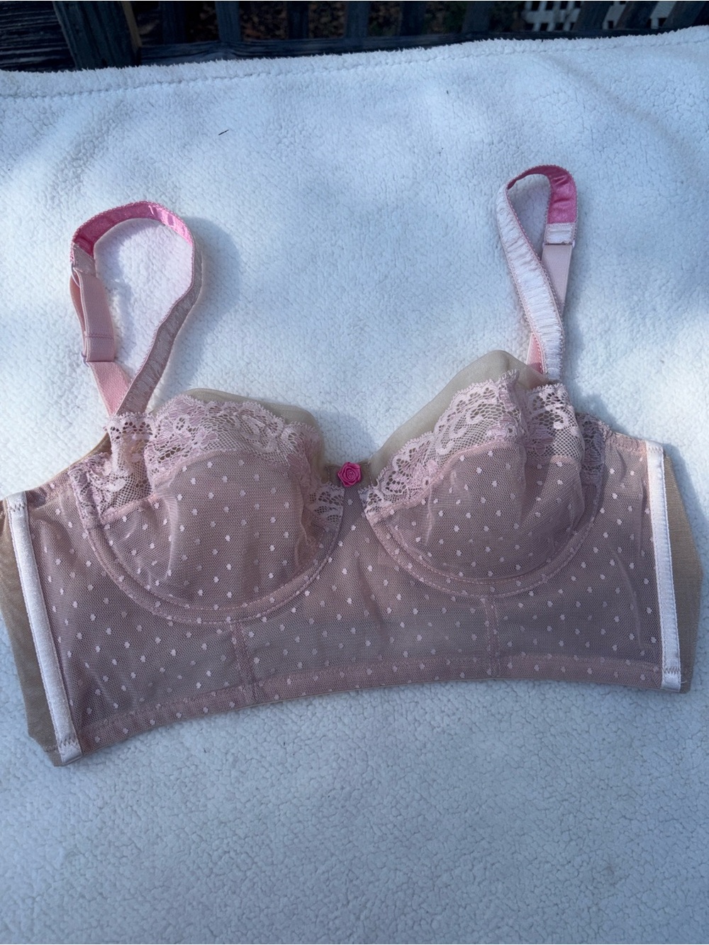Sheer Lace Polka Dot Underwire Bra - Pink